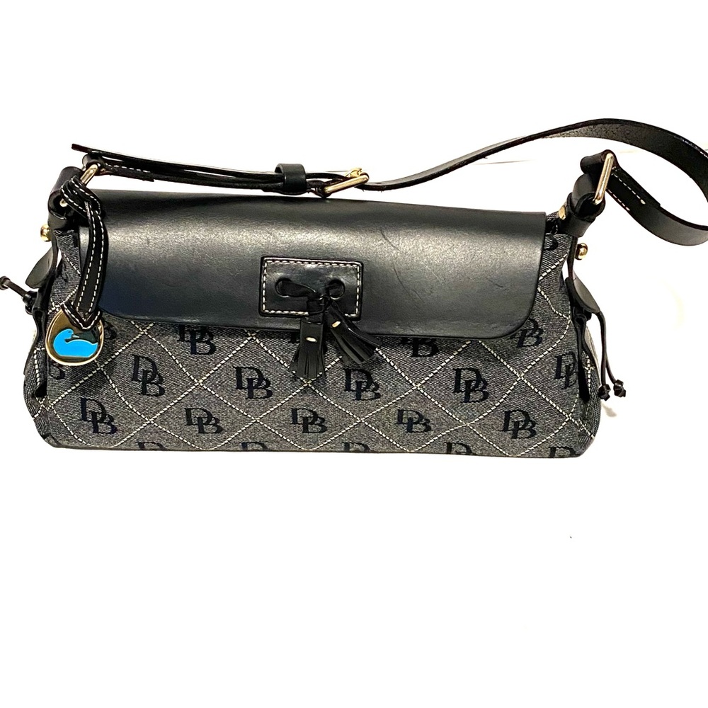 Bourke Med Flap Tassel bag black logo canvas print 7